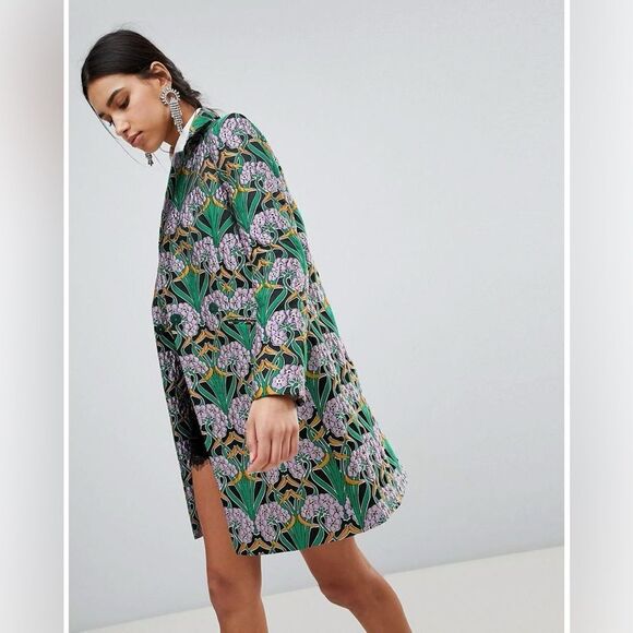 ASOS  ~ Lilac Green Gold Floral Jacquard "Trinny" Coat - Picture 14 of 17